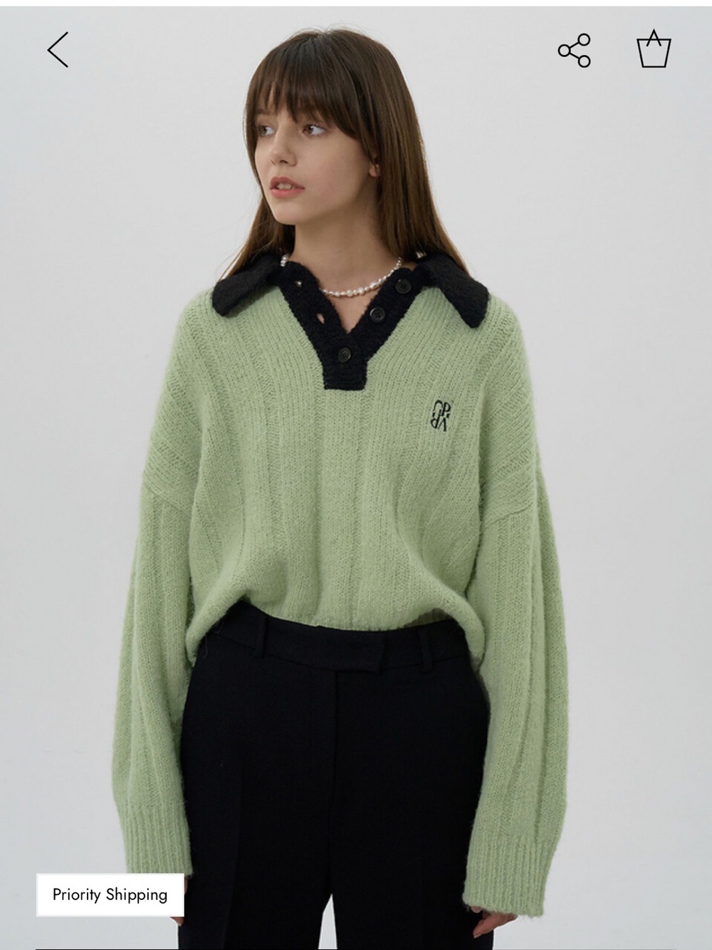 Grove Soft Knit Collar Pullover Sweater Mint Green Black Size F US M - Picture 3 of 9